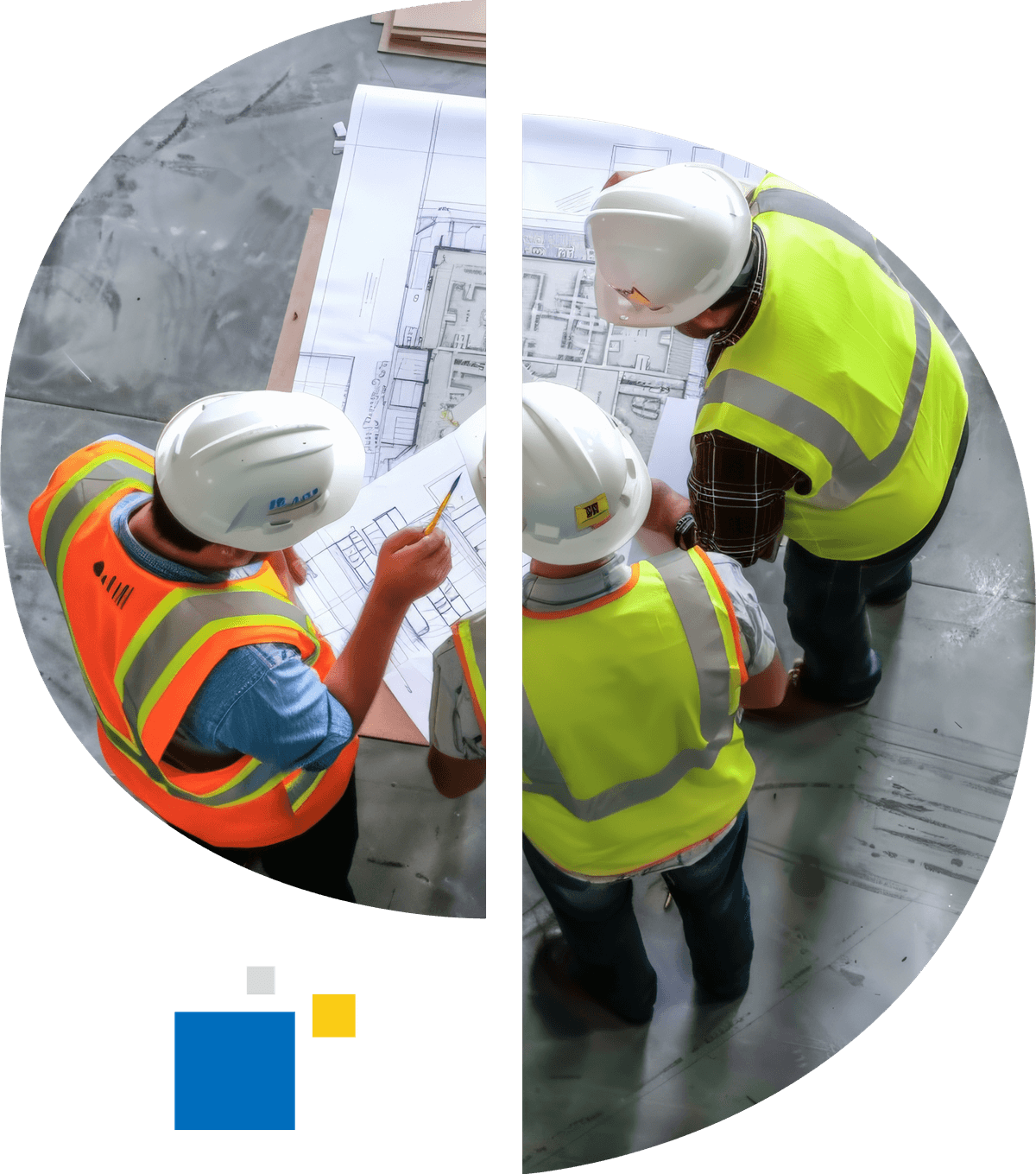 Construction workers and company presentation